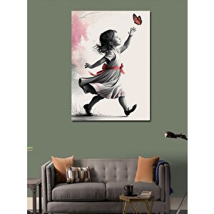 Kanvas Tablo Kelebek Kovalayan Kız 70x100 cm