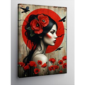 Kanvas Tablo Papatya Kadın Portresi 100x140 cm