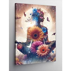 Kanvas Tablo Çiçekli Meditasyon Yapan Kadın 100x140 cm
