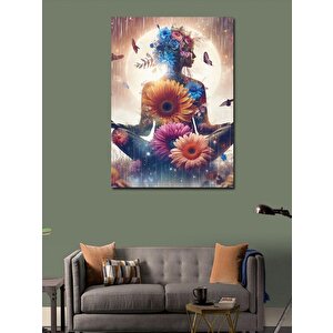 Kanvas Tablo Çiçekli Meditasyon Yapan Kadın 100x140 cm