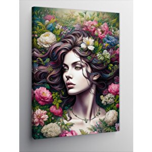 Kanvas Tablo Çiçeklerle Kaplı Kadın Portresi 70x100 cm