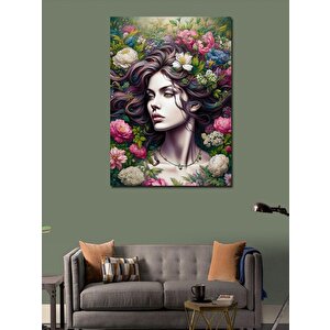 Kanvas Tablo Çiçeklerle Kaplı Kadın Portresi 70x100 cm