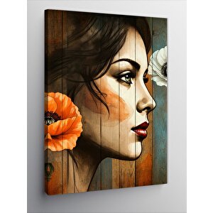 Kanvas Tablo Çiçekli Kadın Portresi 100x140 cm