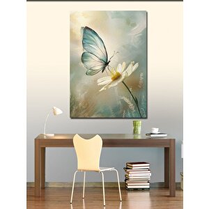 Kanvas Tablo Beyaz Kelebek Ve Çiçek 100x140 cm
