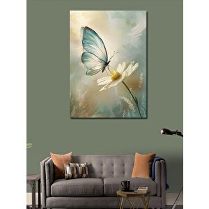 Kanvas Tablo Beyaz Kelebek Ve Çiçek 100x140 cm