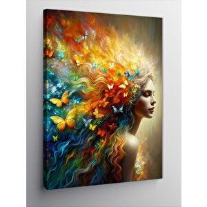 Kanvas Tablo Renkli Kelebekler Ve Kadın 70x100 cm