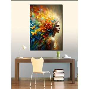 Kanvas Tablo Renkli Kelebekler Ve Kadın 70x100 cm