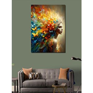 Kanvas Tablo Renkli Kelebekler Ve Kadın 100x140 cm