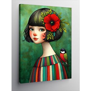 Kanvas Tablo Kırmızı Çiçek Kız 70x100 cm
