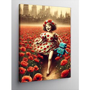 Kanvas Tablo Çiçek Tarlasında Kız 70x100 cm