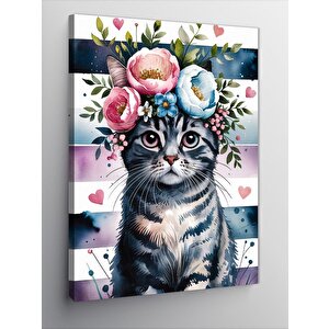 Kanvas Tablo Çiçekli Kedi Portresi