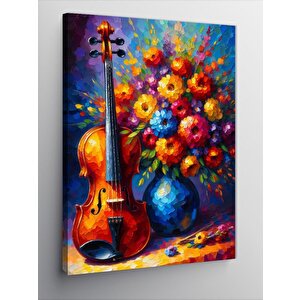 Kanvas Tablo Renkli Çiçek Ve Keman 100x140 cm