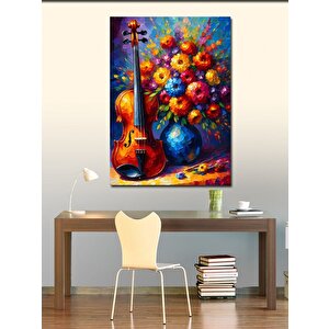 Kanvas Tablo Renkli Çiçek Ve Keman 100x140 cm
