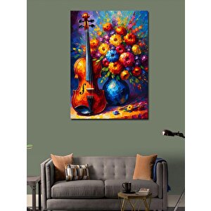 Kanvas Tablo Renkli Çiçek Ve Keman 100x140 cm