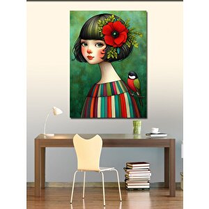 Kanvas Tablo Kırmızı Çiçek Kız 100x140 cm