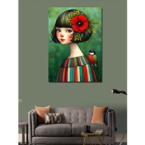 Kanvas Tablo Kırmızı Çiçek Kız 100x140 cm