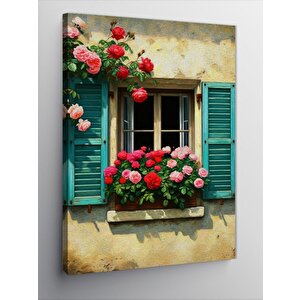 Kanvas Tablo Pencere Ve Çiçekler 70x100 cm