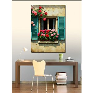 Kanvas Tablo Pencere Ve Çiçekler 70x100 cm