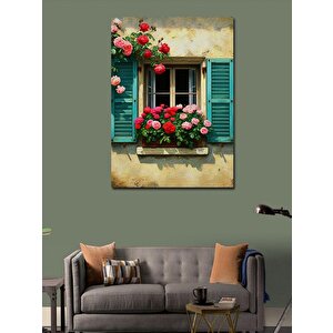 Kanvas Tablo Pencere Ve Çiçekler 70x100 cm