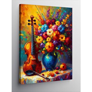 Kanvas Tablo Çiçekli Keman 70x100 cm