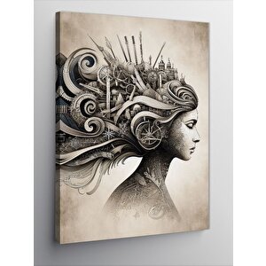 Kanvas Tablo Çiçekli Kadın Portresi 100x140 cm