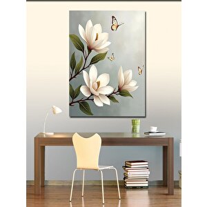 Kanvas Tablo Beyaz Çiçekler Ve Kelebekler 70x100 cm