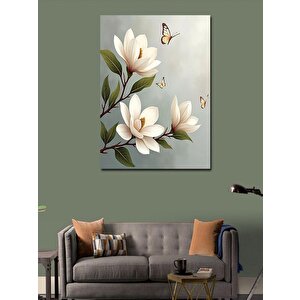 Kanvas Tablo Beyaz Çiçekler Ve Kelebekler 70x100 cm