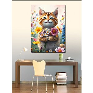 Kanvas Tablo Çiçek Tutan Kedi
