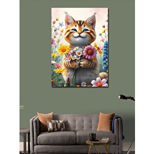 Kanvas Tablo Çiçek Tutan Kedi