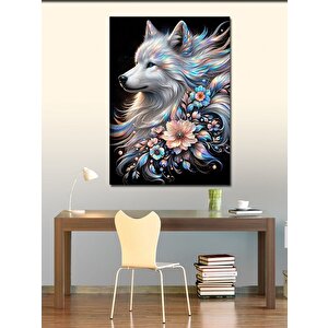 Kanvas Tablo Çiçekli Kurt 70x100 cm