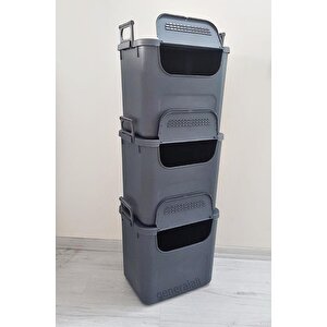 Geseus Motek  Mybox 3x30 Litre Kulplu Çok Amaçlı Organizer Saklama Kutusu-mt-35