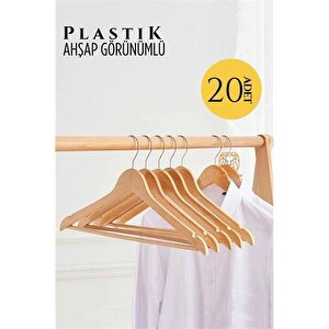 Modacar Ahşap Görünüm Plastik Askı 20 Adet Krem