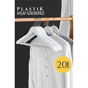 Modacar Ahşap Görünüm Plastik Askı 20 Adet Beyaz
