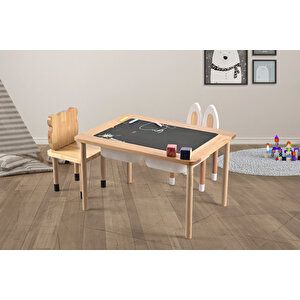 Montessori Çocuk Masa 1 adet Sandalye Seti Kara Tahtalı 58x78x45 cm