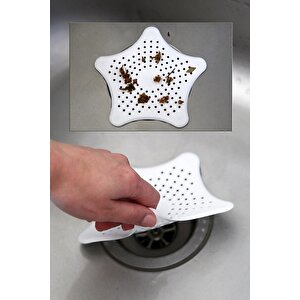 Vantuzlu Silikon Kaymaz Yıldız Lavabo Ve Küvet Süzgeci Yıldız Süzgeç Beyaz Renk