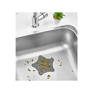 Gri Yıldız Vantuzlu Kaymaz Lavabo Evye Banyo Süzgeci