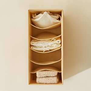 3'lü Bölmeli Bej Balıksırtı Çekmece İçi Düzenleyici Kutu Set 13 X 28 X 13 Cm