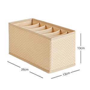 Ocean Home Textile 6 Bölmeli Bej Balıksırtı Çekmece İçi Düzenleyici Kutu 13 X 28 X 13 Cm