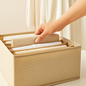 Ocean Home Textile 3'lü 6 Bölmeli Bej Balıksırtı Çekmece İçi Düzenleyici Kutu Set