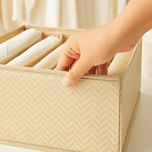 Ocean Home Textile 2'li 6 Bölmeli Bej Balıksırtı Çekmece İçi Düzenleyici Kutu Set 28 X 28 X 13 Cm