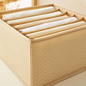 Ocean Home Textile 2'li 6 Bölmeli Bej Balıksırtı Çekmece İçi Düzenleyici Kutu Set 28 X 28 X 13 Cm