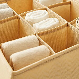 Ocean Home Textile 9 Bölmeli Petek Bej Balıksırtı Çekmece İçi Düzenleyici Kutu 28 X 28 X 13 Cm