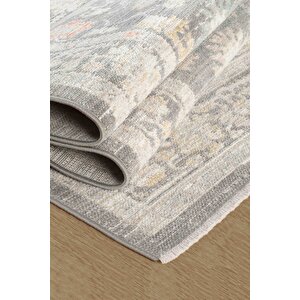 Rustik 2223 Klasik Vintage Salon Gri Country Mutfak Halısı Tozumaz Yumuşak Makine Halısı 100x300 cm