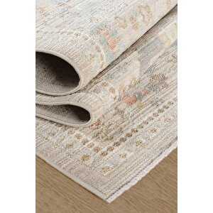 Rustik 2222 Klasik Vintage Salon Bej Krem Mutfak Halısı Tozumaz Yumuşak Makine Halısı 120x180 cm