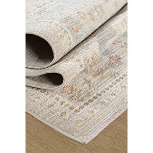 Rustik 2221 Klasik Vintage Salon Bej Country Mutfak Halısı Tozumaz Yumuşak Makine Halısı