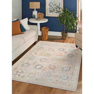 Rustik 2221 Klasik Vintage Salon Bej Country Mutfak Halısı Tozumaz Yumuşak Makine Halısı 200x290 cm