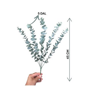 5 Dallı Gerçek Dokulu 45 Cm Yapay Okaliptus Demeti
