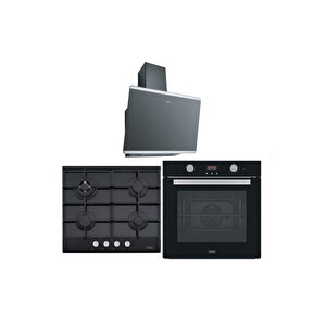 Ankastre Set (fpj 615 V Bk/ss Davlumbaz - Fsl 86 H Bk Fırın - Fhng 604 4g Tc Bk C Ocak)
