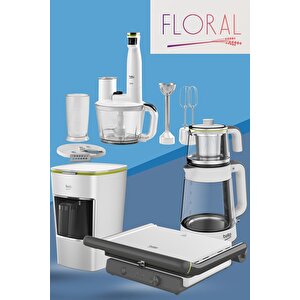 Floral Serisi Beyaz Küçük Ev Aleti Çeyiz Seti