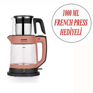 Çay Makinesi Rosegold Ve Cam Filtre Kahve Demliği 1000 Ml